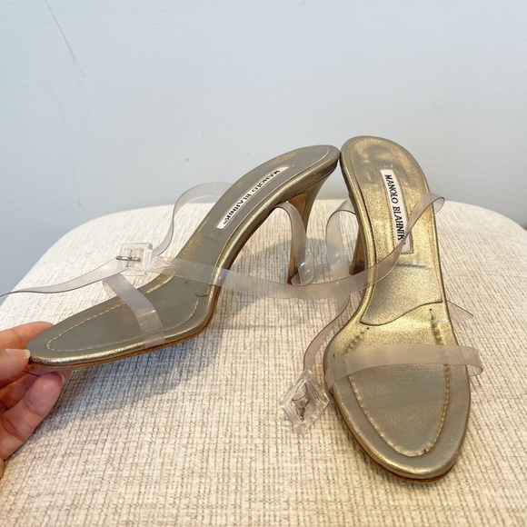 Manolo Blahnik Clear Strap Heels Sz 375 